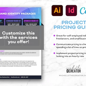 Prisguide för projekttjänster // Blue Bundle // Mallar för Adobe Illustrator, Adobe InDesign och Canva
