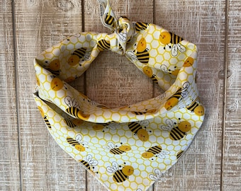 Bumble bee tie on dog bandana yellow