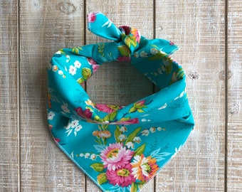 Aqua floral dog bandana pink bandana