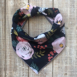 Navy and pink girl dog tie on dog bandana floral bandana