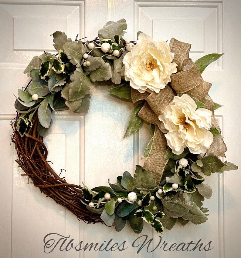 Spring Wreath Double Door Wreath Peony Wreath , Everyday Wreath