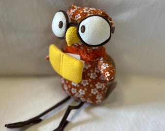 2007 Starbucks Bearista Reading Owl Book pluche knuffeldier in oranje bloemencorduroy