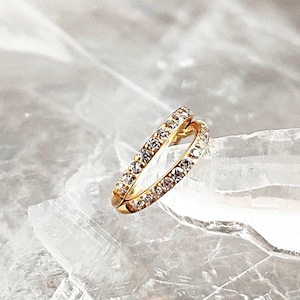 Titanium Gold 2 Open Row CZ Ring Hoop Cartilage, 16G Implant Grade Titanium Helix Earrings, Cubic Zirconia Gold Segment Nose Hoop Ring