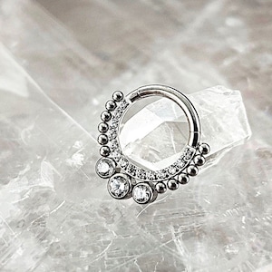 Titanium bohokralen en CZ-kraakbeenoorbellen, 16G implantaatsegment neusring, boho-scharnierring Daith-kraakbeen