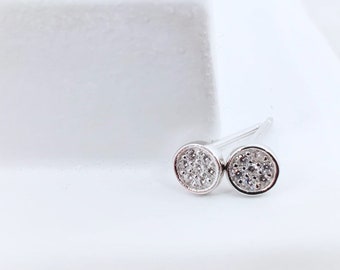Tiny Round CZ Silver Earring Studs, Geometric Crystal 925 Sterling Silver Earrings, Cubic Zirconia Silver Post Stud Earrings Gift,