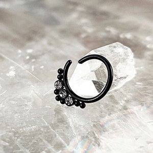18G Bendable Black Triangle Beads & CZ Hoop Cartilage Earrings, Surgical Steel Conch, Boho Daith Cartilage, Segment Nose Hoop Ring