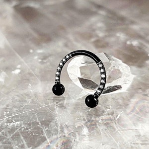 Titanium Black CZ Pave Horseshoe Cartilage Earrings, 16G Implant Grade Daith Earring, Nose Septum Hoop Ring, Helix Hoop Ring, Rook Earring