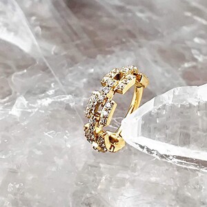 16G Gold Square Links CZ Hoop Cartilage Earrings, Surgical Steel Helix Hoop Earring, Crystals Hinged Conch Ring Hoop Cartilage