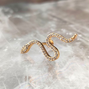 16G Gold CZ Snake Ear Crawler Cartilage Earrings, Serpent Crystals Helix Stud Earring, Statement Animal Ear Climber Stud,