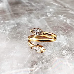 16G Gold Double Vine Leaf CZ Hoop Cartilage Earrings, Surgical Steel Cubic Zirconia Conch Hoop, Gold Hinged Clicker Helix Hoop Ring