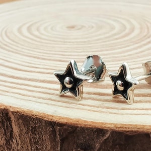 Tiny Rock Star Silver Stud Earrings, Punk Star 925 Sterling Silver Earrings, Post Stud Silver Earrings, Celestial Silver Jewelry Gift