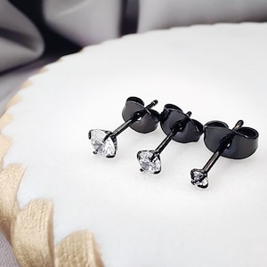 Tiny CZ Black Titanium Stud Earrings, Implant Grade Hypoallergenic Titanium Dainty Studs, Minimalist Cubic Zirconia Black Jewelry Gift