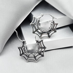 Spiderweb Hoop Earrings Gothic Surgical Steel Jewelry Gift Spider Web Emo Punk Grunge Earrings for Men Cool Edgy Witchy Jewelry for Him