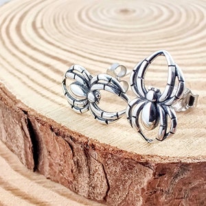 Large Spider Silver Stud Earrings, Insect 925 Sterling Silver Earrings, Cool Post Stud Silver Earrings, Punk Rock Silver Jewelry Gift