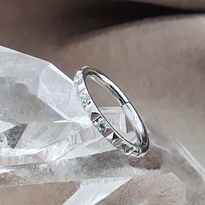 16G CZ Tiny Pyramids Hoop Cartilage, Surgical Steel Helix Earrings, Outward Crystals Hoop Ring, Nose Hoop Ring