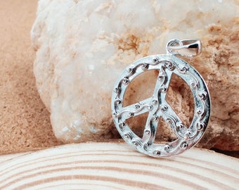 Reversible Peace Sign Silver Pendant Necklace, Peace Sign 925 Sterling Silver Jewelry, Boho Love and Peace Sign Silver Pendant Gift