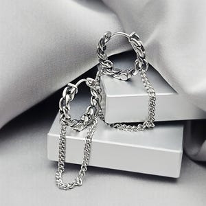 Cuban Links Chain Hoops Earrings Surgical Steel Cool Men's Hoop Earrings Punk Grunge Unique Men Jewelry Gift Small Hoop Chain Earrings
