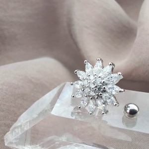16G CZ Large Sunflower Cartilage Earrings, Statement Flower Cubic Zirconia Helix Earrings, Externally Threaded Stud Earrings,