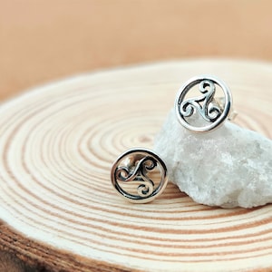 Celtic Triskelion Sterling Silver Stud Earrings: Irish Jewelry