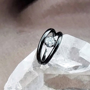 16G 1 CZ Black Double Ring Hoop Cartilage Earrings, Surgical Steel Helix Earrings, Hinge Hoop Segment Ring