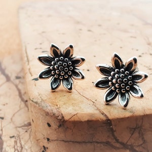 Sonnenschein Sonnenblume Silber Ohrstecker, Blume 925 Sterling Silber Ohrringe, Floral Silber Post Ohrstecker Schmuck Geschenk
