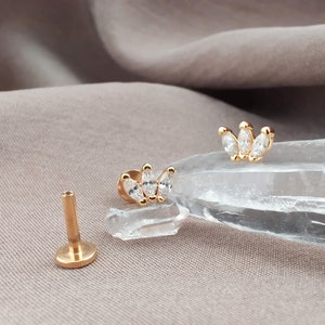 16G PAIR Gold CZ Tiny Crown Cartilage Earrings, Crown Helix Earrings, Cubic Zirconia Stud Earrings, Tragus Earrings