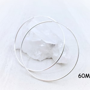 60 or 65MM Extra Large Thin Endless Silver Hoop Earrings, 1.5MM Thick Continuous Silver Hoop, Infinity Classic 925 Sterling Silver Hoops