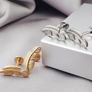 PAIR Titanium Feather Cartilage Studs, 16G Implant Grade Screw Back Stud Earrings, Hypoallergenic Earrings for Sensitive Ear