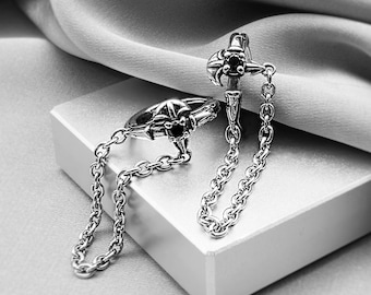 Viking Axe Hoop Earrings Black CZ Chain Dangle Earrings Gothic Whimsigoth Renaissance Fair Punk Grunge Unique Earrings for Men Gift