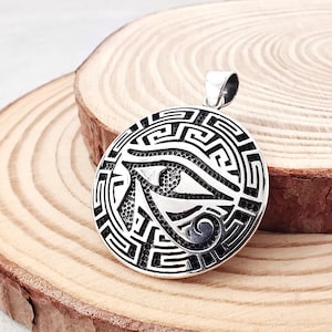 Large Egyptian Eye of Horus Silver Pendant Necklace, Ancient Egyptian 925 Sterling Silver Jewelry, Egyptian Religion Charm Silver Gift