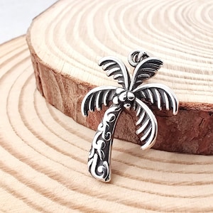 Coconut Palm Tree Silver Pendant Necklace, Beach Lover 925 Sterling Silver Jewelry, Boho Palm Tree Silver Charm Pendant Gift