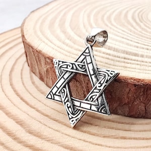 Star of David Antique Silver Pendant Necklace, Religious Symbol 925 Sterling Silver Necklace, Jewish Faith Silver Charm Pendant Gift