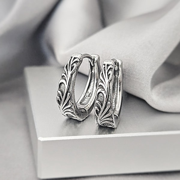 Filigrane Wellen Ohrringe Chirurgenstahl Antik Stil Schmuck Geschenk Textur Silber Kleine Creolen Geschenk Einzigartige Vintage Creolen