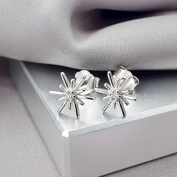 Delicate Star CZ Accent Silver Stud Earrings, Cubic Zirconia 925 Sterling Silver Post Earrings, Celestial Silver Jewelry Gift