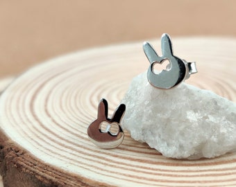 Bunny Silver Earring Post Studs, Rabbit 925 Sterling Silver Earrings, Silver Post Stud Earrings, Cute Girl Silver Jewelry Gift,