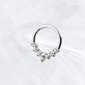 16G CZ Tiny Leaves Hoop Cartilage Earrings, Surgical Steel Helix Hoop Earring, Hinged Segment Hoop Ring, Nose Hoop Ring