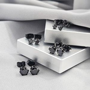 Solid Round Black CZ Steel Stud Earrings, Cubic Zirconia Surgical Steel Studs, Black Stone Minimalist Stud Earrings Jewelry Gift