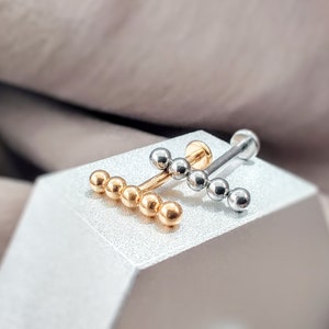 PAAR Titan Bar Perlen Knorpel Ohrstecker, 18G Implant Grade Ohrringe mit flacher Rückseite, minimalistischer geometrischer Labret Ohrstecker,