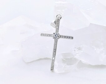 Silver Cross Pendant Necklace Cubic Zirconia Vintage Christian ...