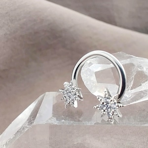 16G CZ Star Horseshoe Cartilage Earrings, Daith Earring, Nose Septum Ring, Helix Hoop Ring, Rook Earring
