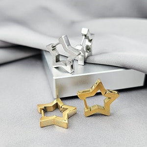 Star Gold or Silver Huggie Hoop Earrings, Celestial 316L Surgical Steel Huggies Earrings, Unique Cute Small Hoops Gift