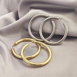 50MM Large Chunky Hoop Earrings, 316L Surgical Steel Gold Thick Hoops, Oversized Hoop Earrings Jewelry Gift
