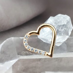 Titanium Gold Heart CZ Hoop Cartilage, 16G Implant Grade Cubic Zirconia Ring Hoop Cartilage, Helix Hinge Hoop Cartilage