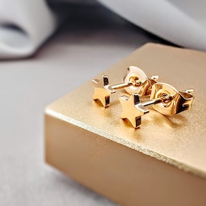 Titanium Tiny Gold Star Stud Earrings, Implant Grade Hypoallergenic Post Stud Earrings, Minimalist Cute Celestial Earring Studs