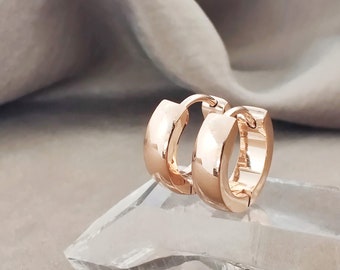 4MM Thick Plain Rose Gold Huggies Hoop Earrings, Surgical Steel Huggies, Plain Small Hoop Earrings