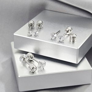 20G Tiny Reversible 2 in 1 CZ Earrings Stud, Surgical Steel Cartilage Earrings, Minimalist Cubic Zirconia Screw Back Studs Jewelry Gift