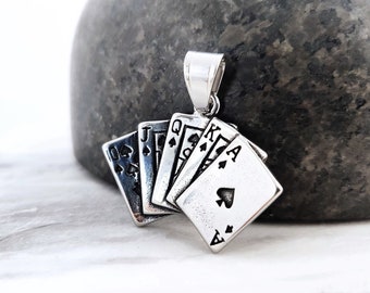 CaliRoseJewelry 14k Lucky Royal Flush of Spades Poker Hand Pendant Necklace CaliRoseJewelry 14k Lucky Royal Flush of Spades Poker Hand Pendant Necklace