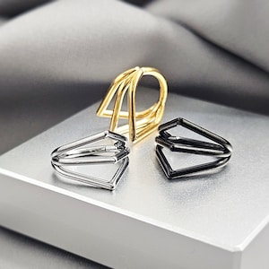 Titanium Black Gold Triple 'V' Ring Hoop Cartilage, 16G Implant Grade Punk Helix Earrings, Cool Edgy Hinged Cartilage Hoop Gift