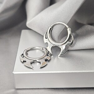 Cyberpunk Small Hoop Earrings, Surgical Steel Warrior Blade Jewelry Gift, Tribal Hoop Earrings for Men, Steampunk Cartilage Nose Hoop Ring
