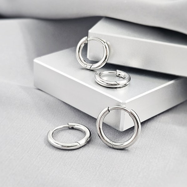 2MM Classic Small Huggies Hoop Earrings, Simple Surgical Steel Huggie Hoops, Clicker Snap-on Plain Minimalist Cartilage Hoop Earrings Gift